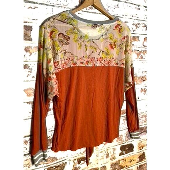 Anthropologie TINY Floral Mixed Media Soft Flowing Tie Hem Blouse - Picture 10 of 10